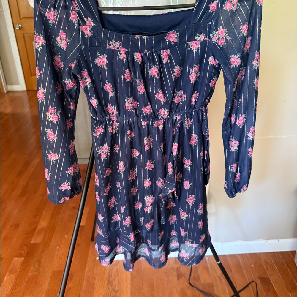 Trixxi Navy Dress with Pink Floral Design